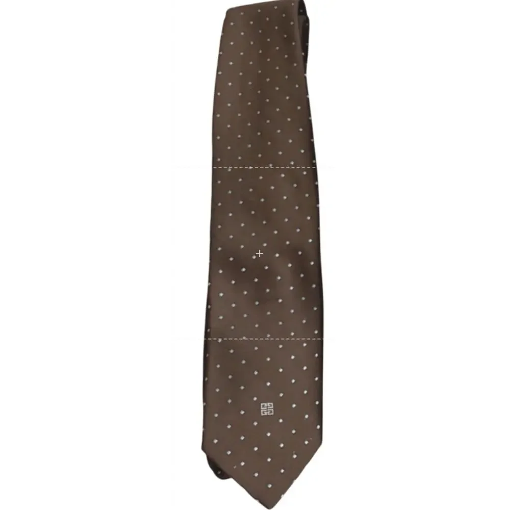 Vintage Givenchy Silk Tie Dark Brown White Micro Dot Monogram